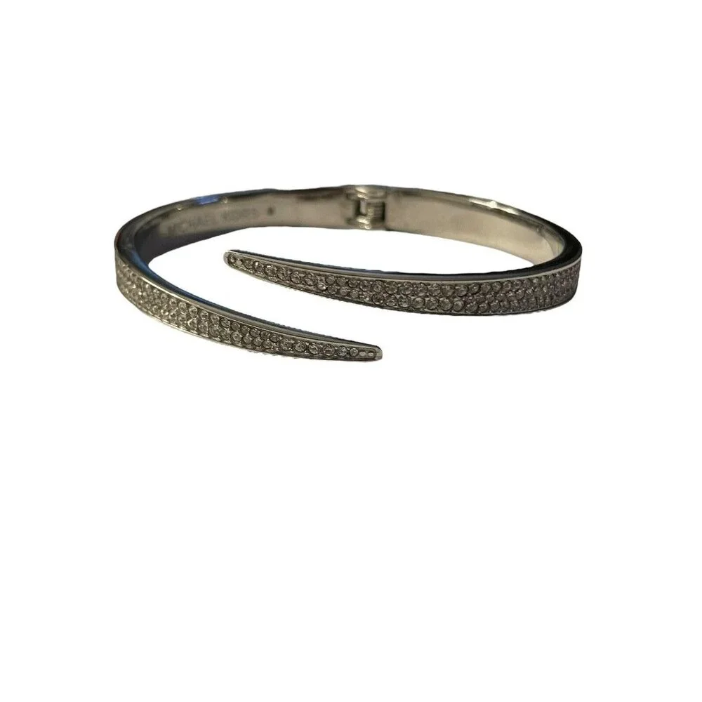 Michael Kors‎ Open Silver Plated Matchstick Hinge Bangle Bracelet Rhinestone